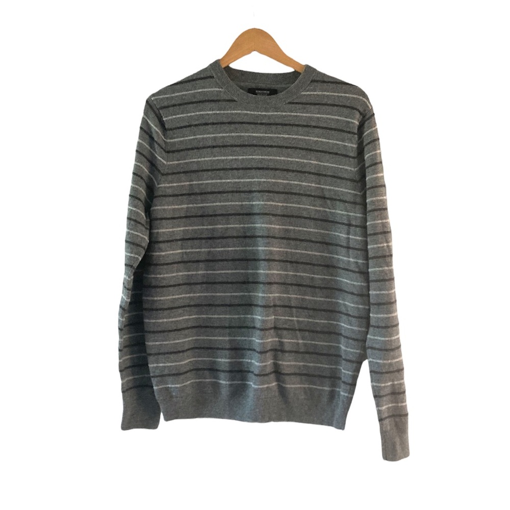 Nordstrom sweater large gray with stripes